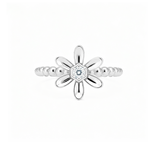 Flower ring C in white gold
