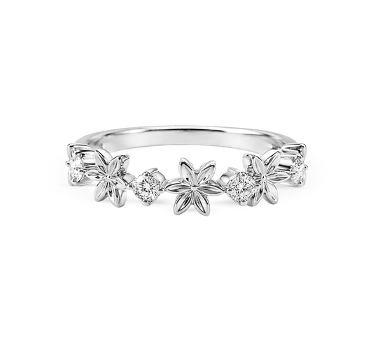 Flower ring D in white gold