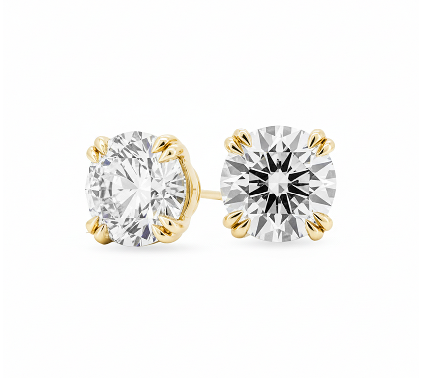 Double claw solitaire earrings RD 0.51 D VS1 IGI in yellow gold