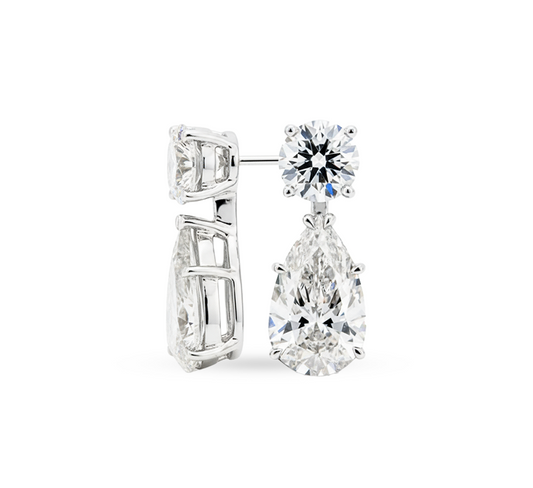 Tear drop earrings RD 0.3 and PE 0.5 D VVS2 IGI in white gold