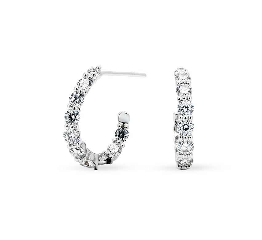 Floating pave half hoop earrings in white gold