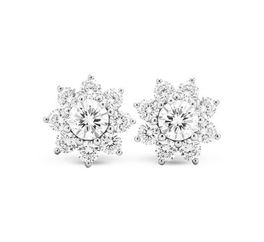 Sunflower earrings in white gold