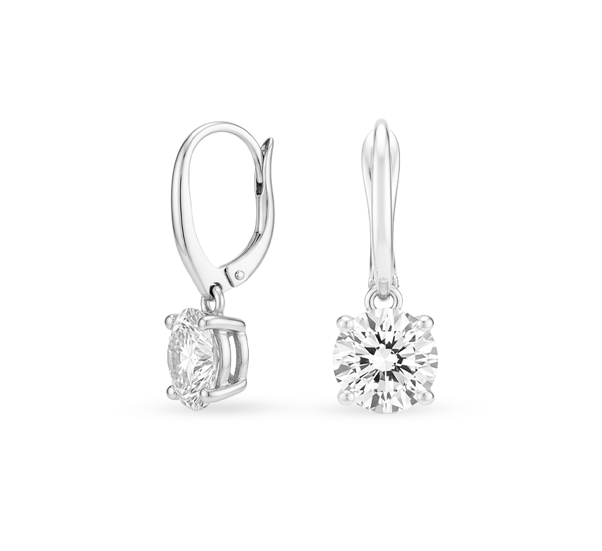 Hanging solitaire earrings RD 0.55 D VVS1 IGI in white gold