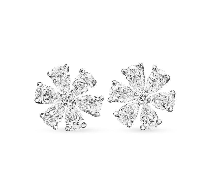 Dahlia flower earrings in white gold