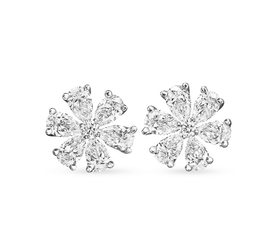 Dahlia flower earrings in white gold