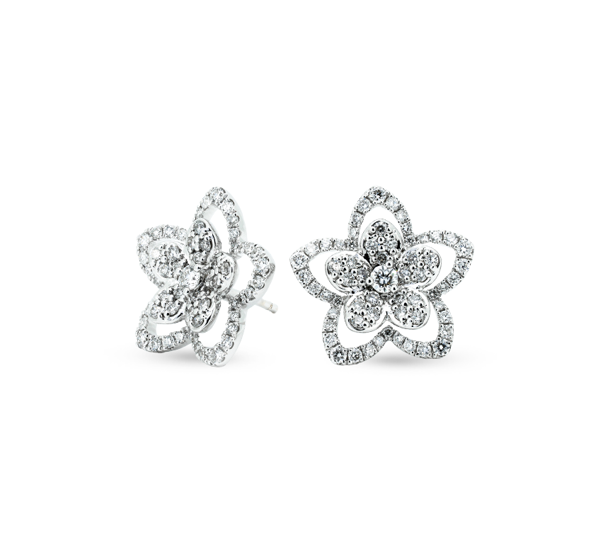 Spirit pave flower earrings in white gold