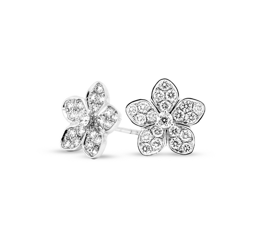 5 petal pave earrings in white gold