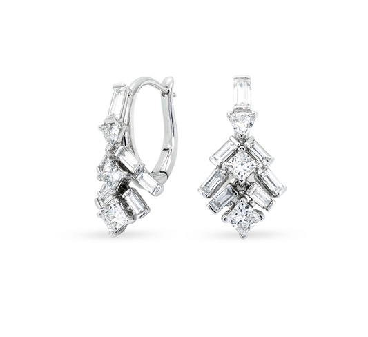 Glass drop earrings in white gold