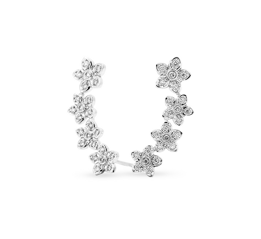 5 petal pave climber earrings in white gold
