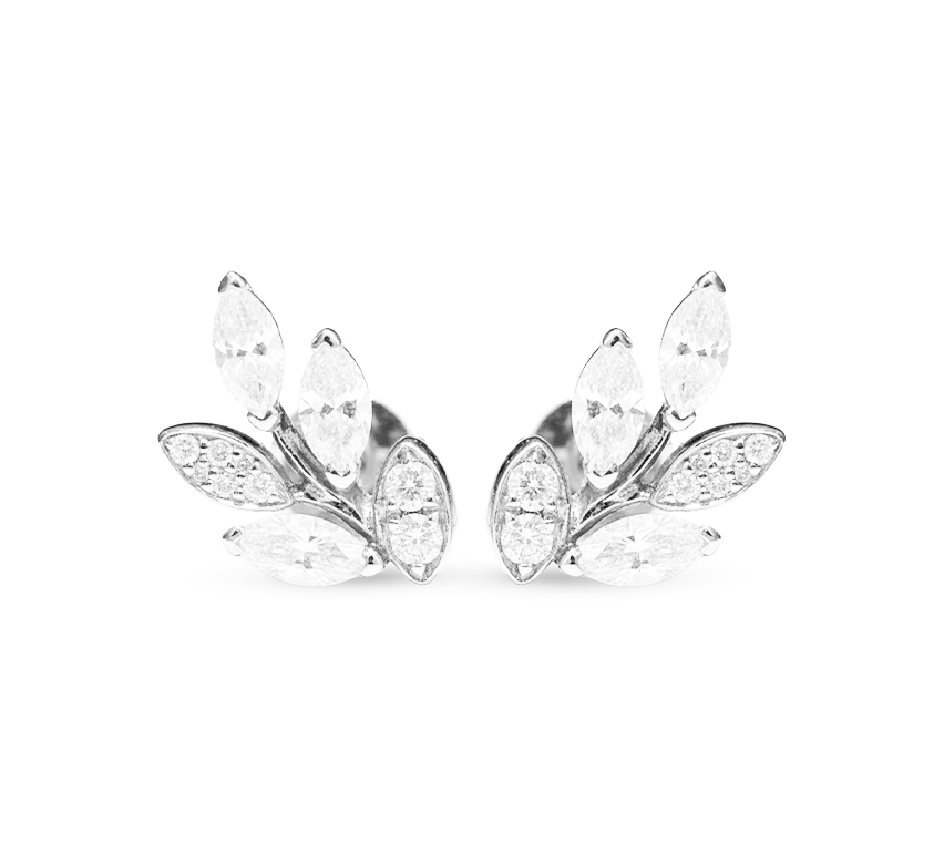 Leaf pave earrings in white gold