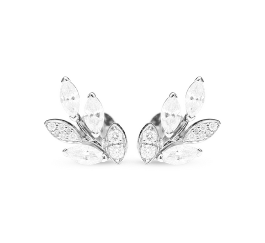 Leaf pave earrings in white gold