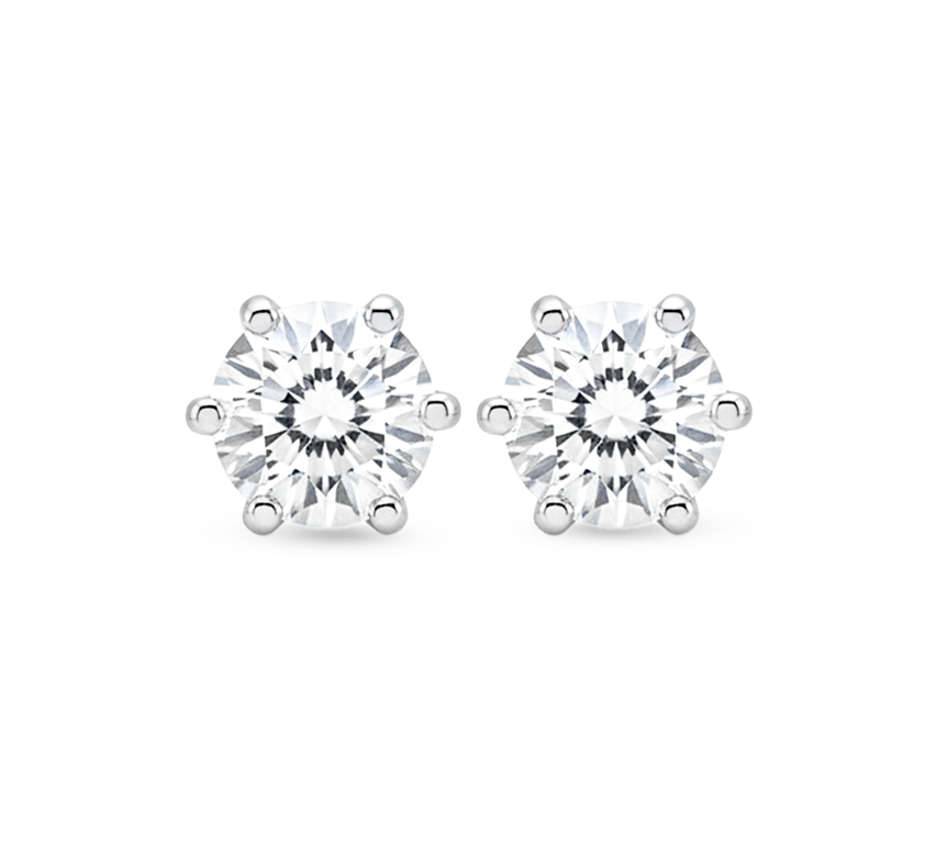 Stud 6 Prong Earrings 0.1ct each in white gold