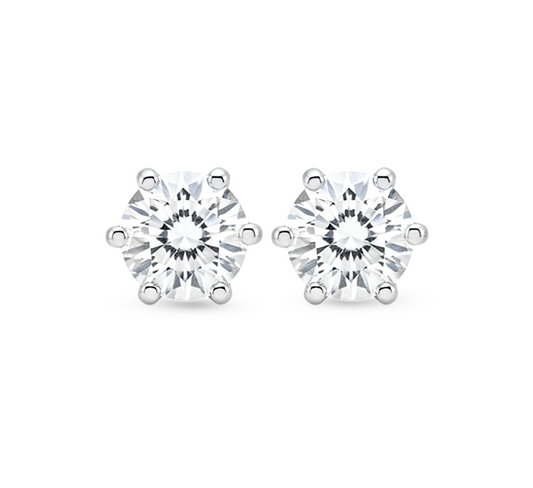 Stud 6 Prong Earrings 0.9 D VS1 in white gold