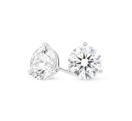 Stud 3 Prong Earrings 1 D VVS2 IGI in white gold