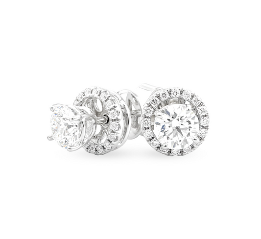 Classic detachable halo earrings 0.9 D VS1 IGI in white gold