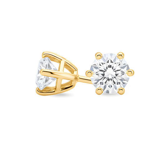 Stud 6 Prong Comfort Earrings 0.55ct D VVS2 IGI in yellow gold
