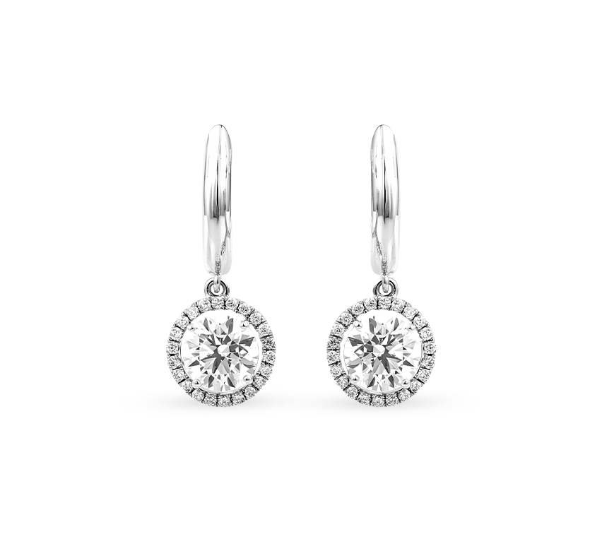 Hanging halo solitaire earrings RD 0.55 D VVS1 IGI in white gold