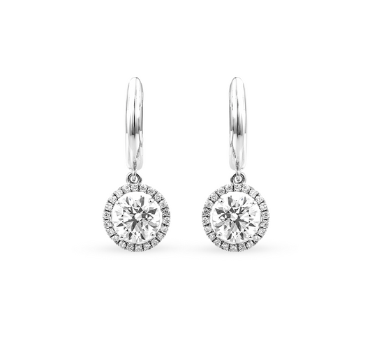 Hanging halo solitaire earrings RD 0.55 D VVS1 IGI in white gold