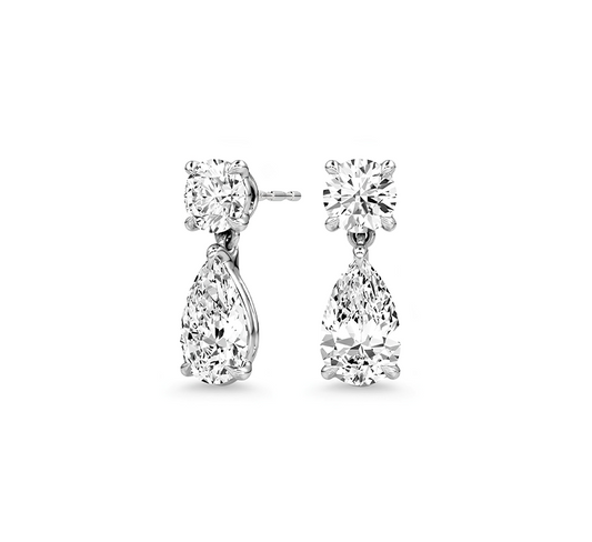 2 in 1 round pear drop earrings in white gold