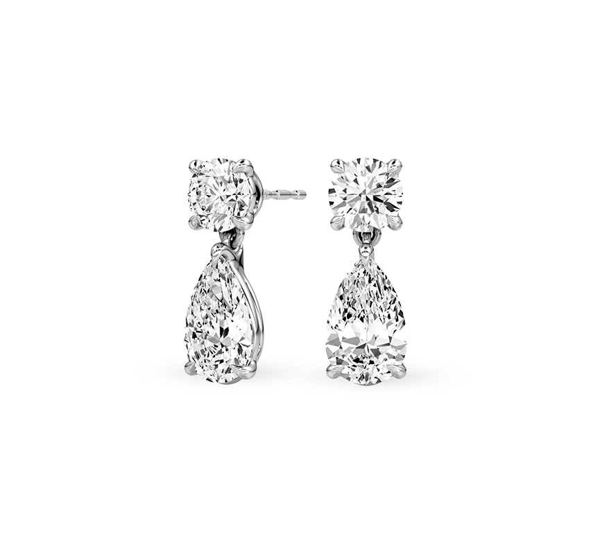 2 in 1 round pear drop earrings in white gold