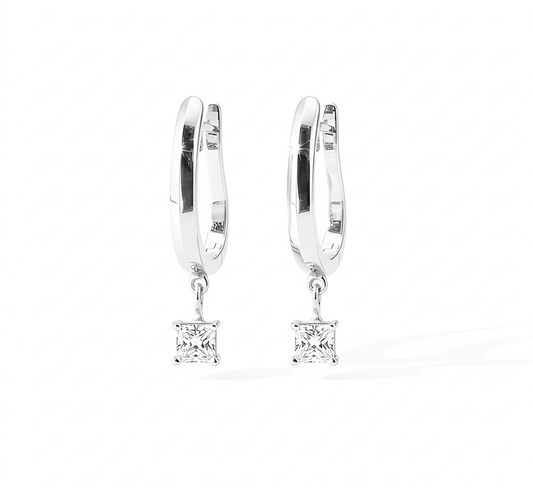 Hanging solitaire earrings PR in white gold