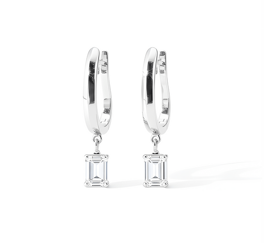 Hanging solitaire earrings EM in white gold