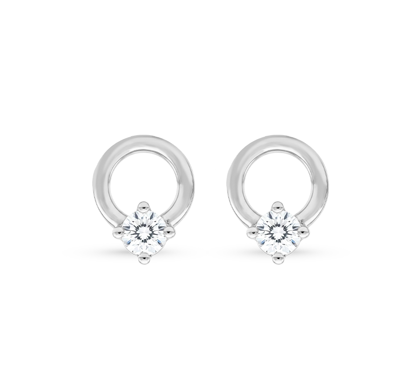 Plain 1 eye earrings in white gold