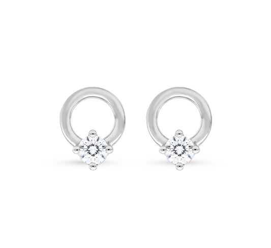 Plain 1 eye earrings in white gold