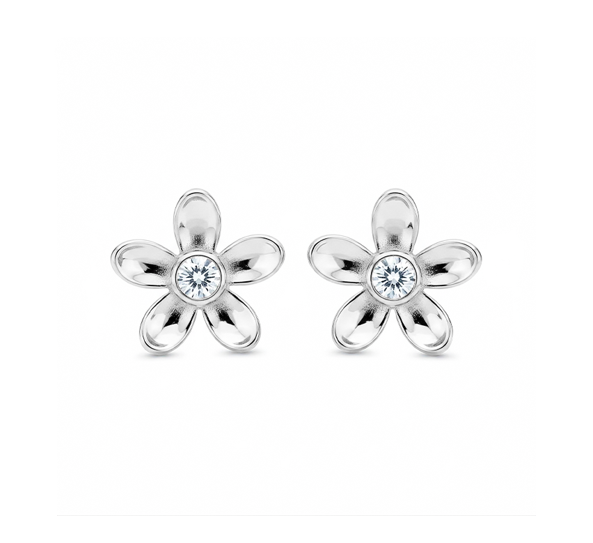 Flower earrings B in white gold