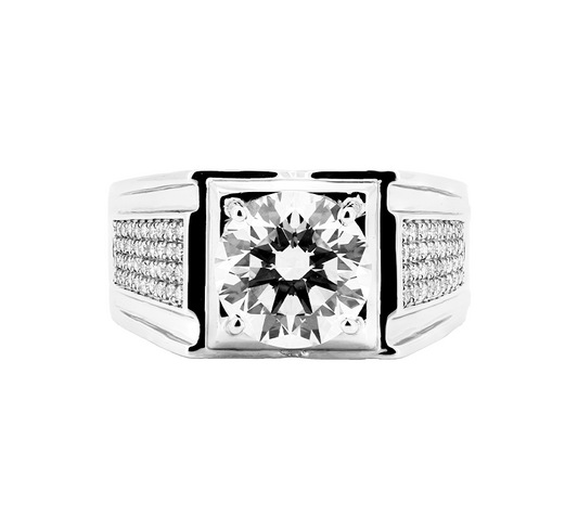 Mens ring square with pave band RD 4.06 F VS2 IGI in white gold