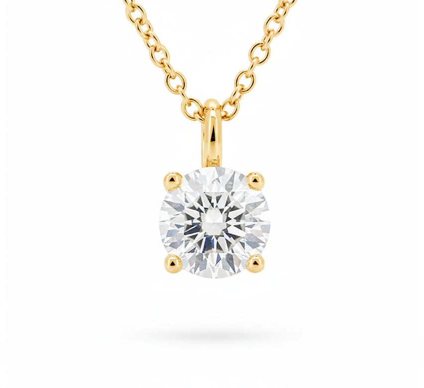Hanging solitaire necklace RD 0.73 D VS1 IGI in gold