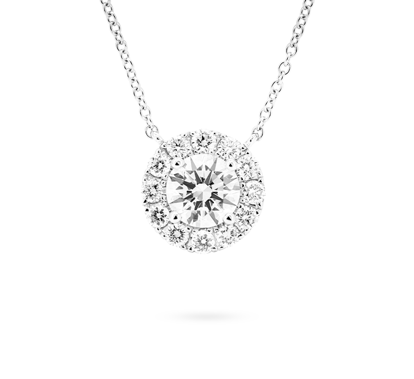 Halo solitaire necklace RD 1.01 D VVS1 IGI in white gold