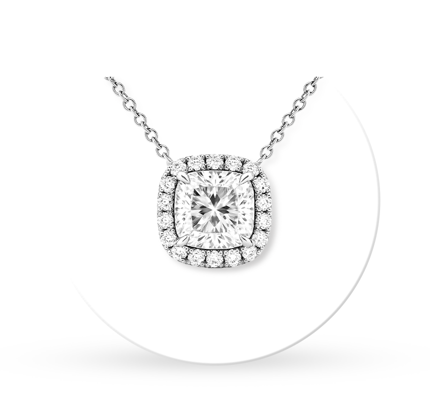 Halo solitaire necklace CU 1.1 E VS2 IGI in white gold