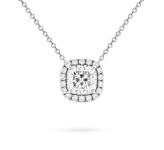 Halo solitaire necklace CU 1.1 D VVS2 IGI in white gold