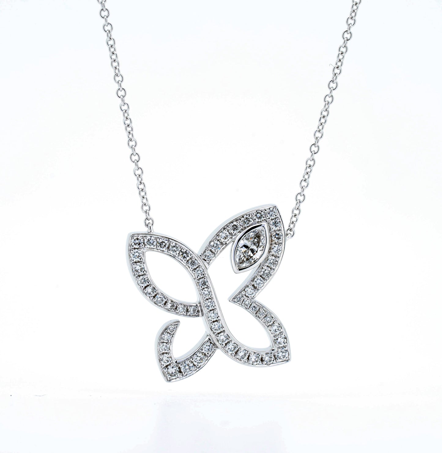 Butterfly pave necklace in white gold