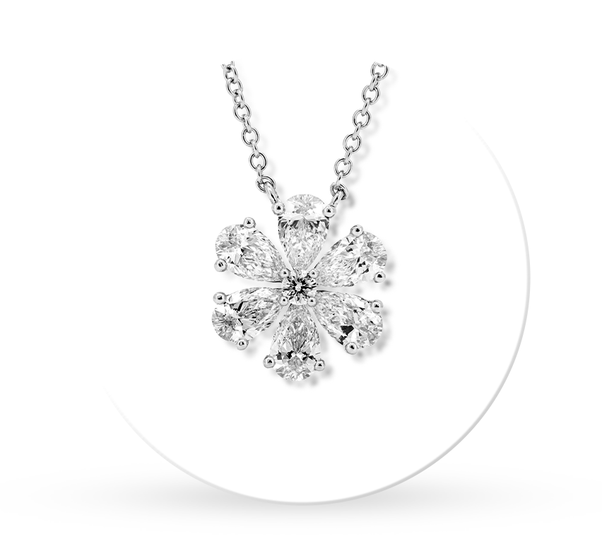 Dahlia flower necklace in white gold