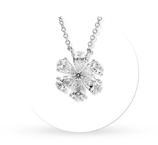 Dahlia flower necklace in white gold