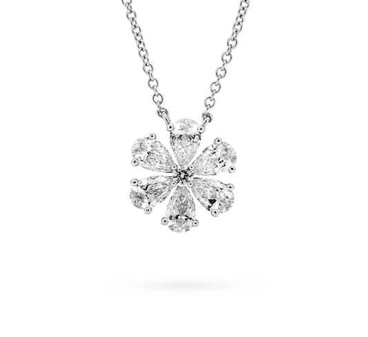 Dahlia flower necklace in white gold