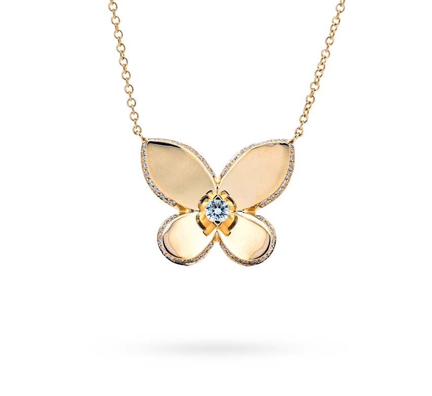 Solid butterfly with pave necklace in gold