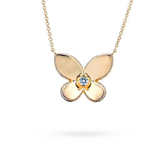 Solid butterfly with pave necklace in gold