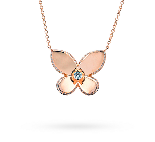 Solid butterfly with pave necklace in rose gold