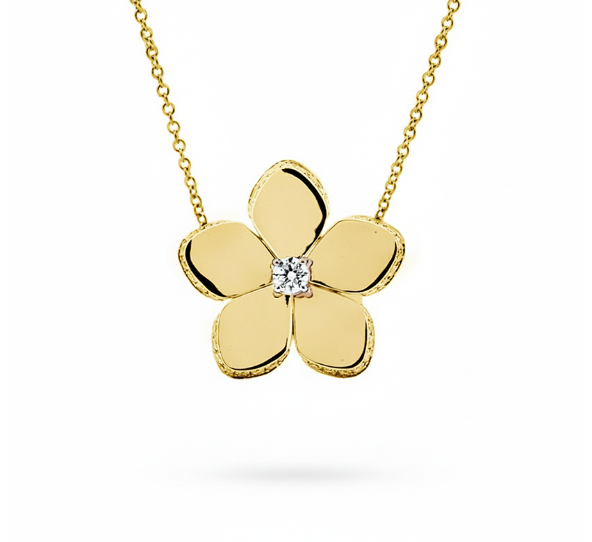 Plumeria flower with pave necklace in gold