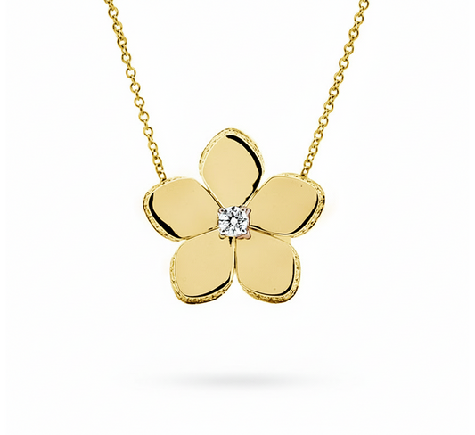 Plumeria flower with pave necklace in gold