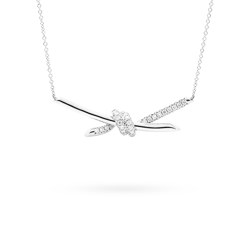 Knot pave necklace in white gold
