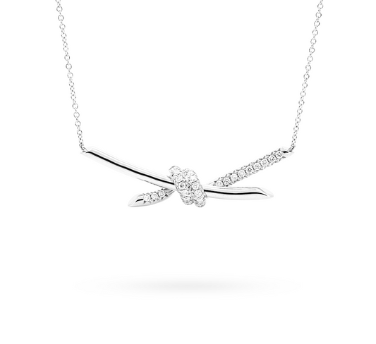 Knot pave necklace in white gold