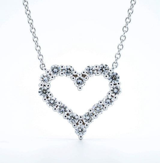 Heart pave necklace in white gold