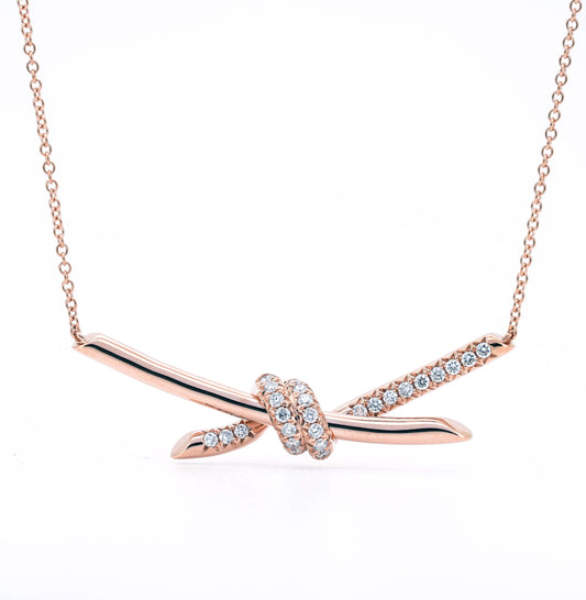 Knot pave necklace in rose gold