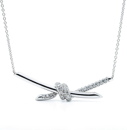 Knot pave necklace in white gold