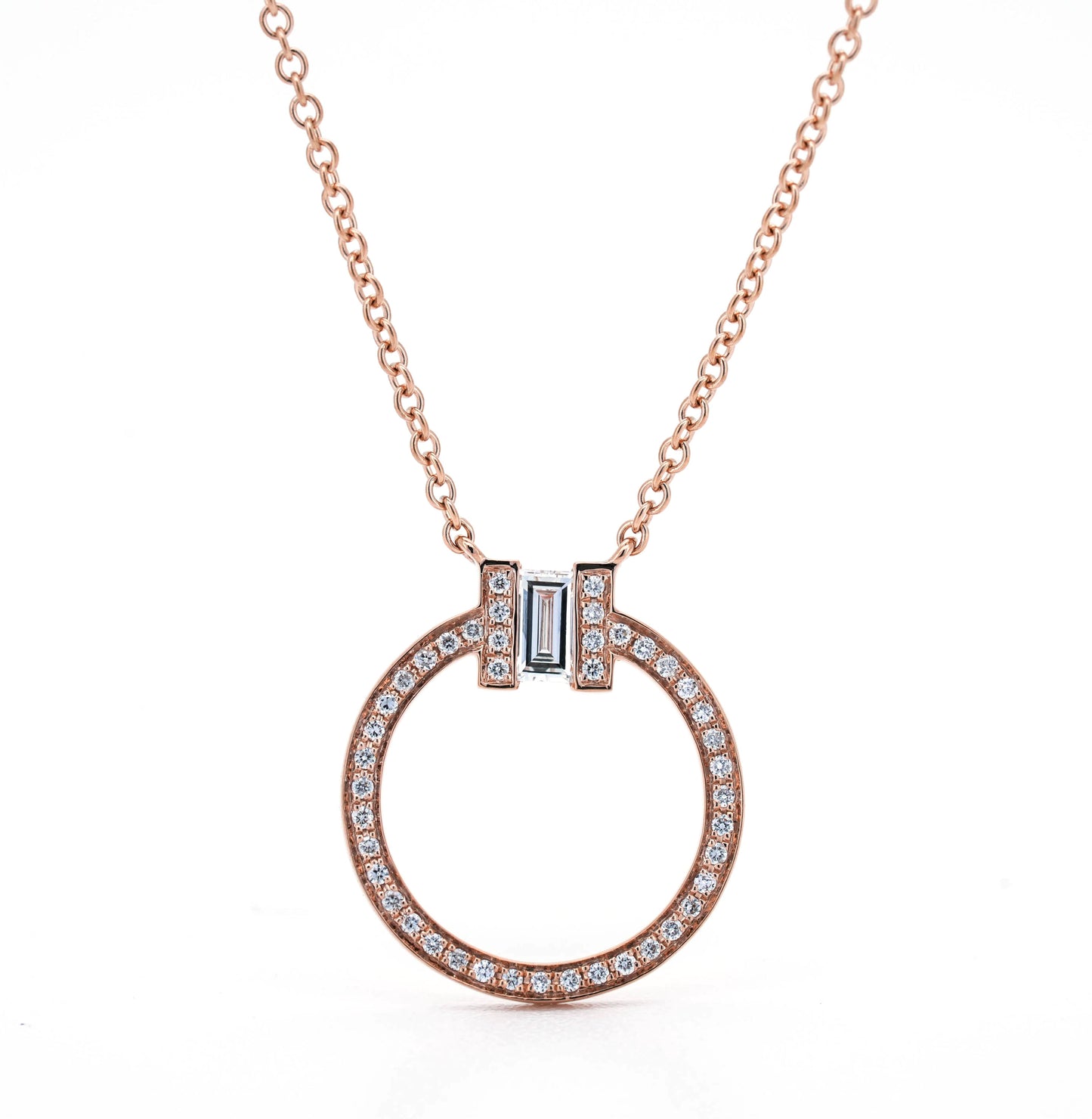 Circle pave necklace in rose gold