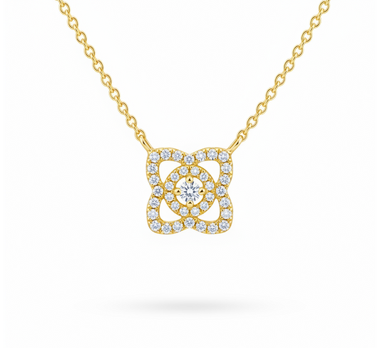 Lotus pave necklace in gold